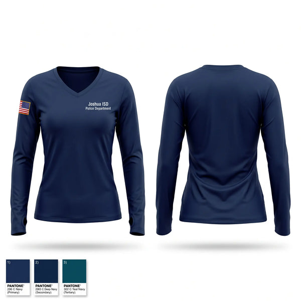 Womens Long Sleeve Vneck Shirt, Joshua ISD Police Department, Police, Teamtime, Team time, sublimation, custom sports apparel, team uniforms, spirit wear, spiritwear, sports uniforms, custom shirts, team store, custom team store, fundraiser sports, apparel fundraiser