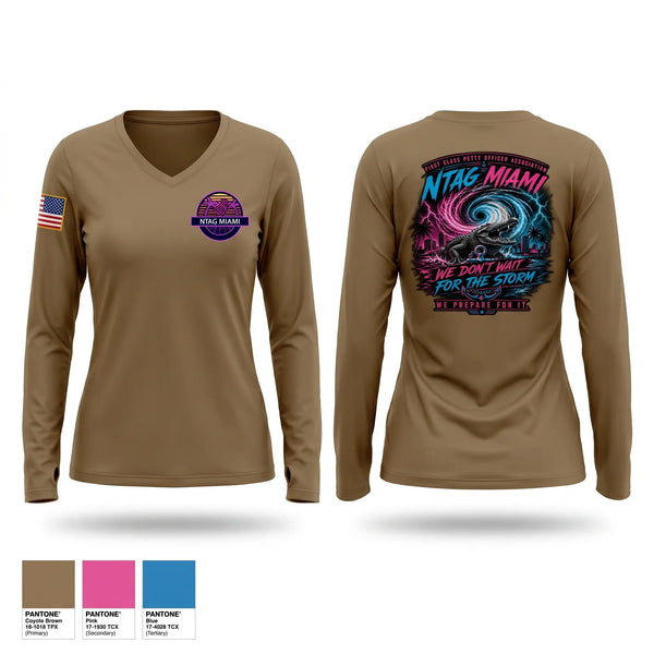 Womens Long Sleeve Vneck Shirt, NTAG MIAMI FCPOA, Navy, Teamtime, Team time, sublimation, custom sports apparel, team uniforms, spirit wear, spiritwear, sports uniforms, custom shirts, team store, custom team store, fundraiser sports, apparel fundraiser