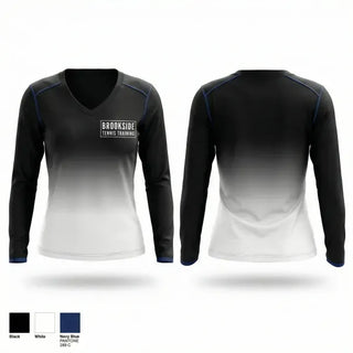 Womens Long Sleeve Vneck Shirt, Brookside Tennis Training, , Teamtime, Team time, sublimation, custom sports apparel, team uniforms, spirit wear, spiritwear, sports uniforms, custom shirts, team store, custom team store, fundraiser sports, apparel fundraiser