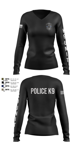 Womens Long Sleeve Vneck Shirt, Roy Cit Police K9, Police, Teamtime, Team time, sublimation, custom sports apparel, team uniforms, spirit wear, spiritwear, sports uniforms, custom shirts, team store, custom team store, fundraiser sports, apparel fundraiser