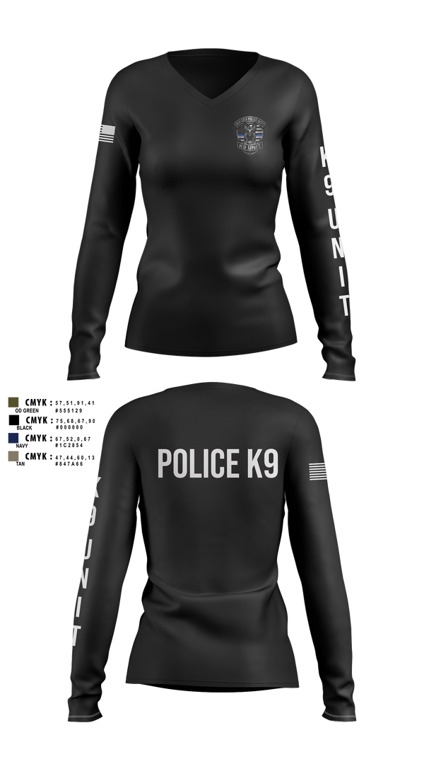 Womens Long Sleeve Vneck Shirt, Roy Cit Police K9, Police, Teamtime, Team time, sublimation, custom sports apparel, team uniforms, spirit wear, spiritwear, sports uniforms, custom shirts, team store, custom team store, fundraiser sports, apparel fundraiser