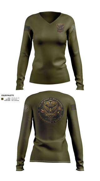 Womens Long Sleeve Vneck Shirt, Vigilance Protection Services, , Teamtime, Team time, sublimation, custom sports apparel, team uniforms, spirit wear, spiritwear, sports uniforms, custom shirts, team store, custom team store, fundraiser sports, apparel fundraiser
