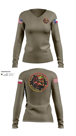 Womens Long Sleeve Vneck Shirt, San Fernando Boxing Club, Spirit Store, Teamtime, Team time, sublimation, custom sports apparel, team uniforms, spirit wear, spiritwear, sports uniforms, custom shirts, team store, custom team store, fundraiser sports, apparel fundraiser