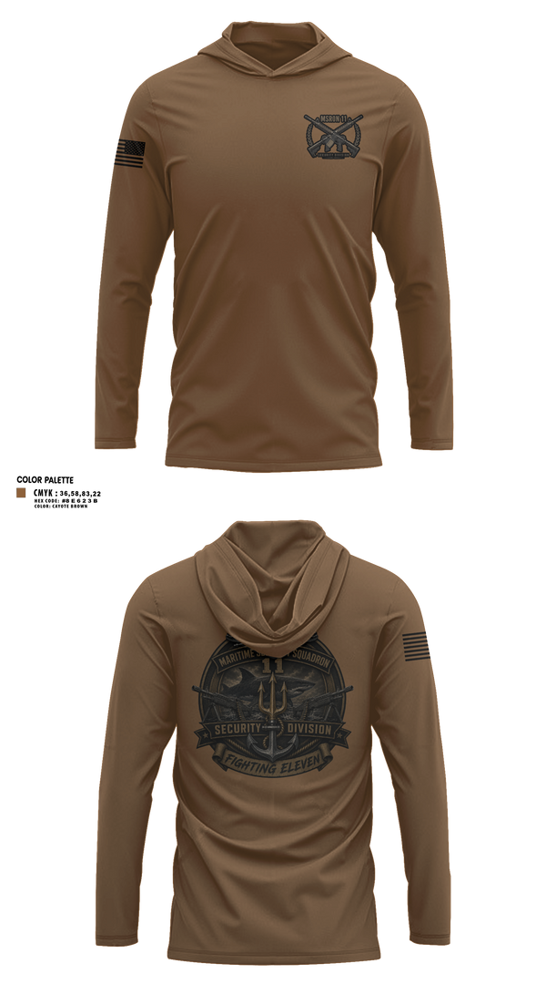 Long Sleeve Hooded Sun Shirt, MSRON 11 Security Division, Navy, Teamtime, Team time, sublimation, custom sports apparel, team uniforms, spirit wear, spiritwear, sports uniforms, custom shirts, team store, custom team store, fundraiser sports, apparel fundraiser