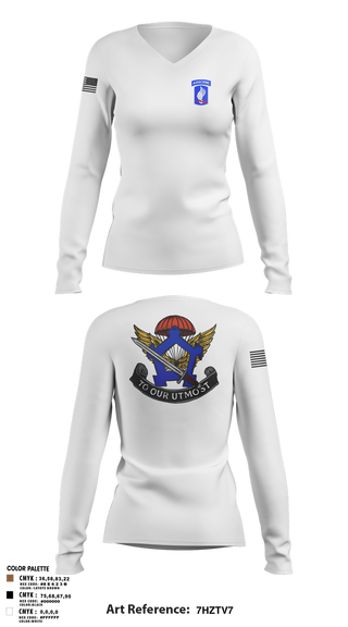 Womens Long Sleeve Vneck Shirt, HHC, Brigade Support Battalion 173D IBCT(A), , Teamtime, Team time, sublimation, custom sports apparel, team uniforms, spirit wear, spiritwear, sports uniforms, custom shirts, team store, custom team store, fundraiser sports, apparel fundraiser