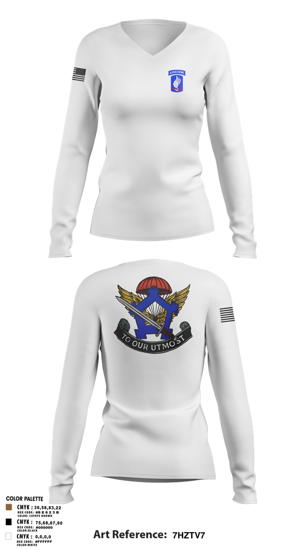 Womens Long Sleeve Vneck Shirt, HHC, Brigade Support Battalion 173D IBCT(A), , Teamtime, Team time, sublimation, custom sports apparel, team uniforms, spirit wear, spiritwear, sports uniforms, custom shirts, team store, custom team store, fundraiser sports, apparel fundraiser