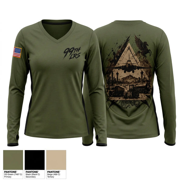 Womens Long Sleeve Vneck Shirt, 99th LRS, Air Force, Teamtime, Team time, sublimation, custom sports apparel, team uniforms, spirit wear, spiritwear, sports uniforms, custom shirts, team store, custom team store, fundraiser sports, apparel fundraiser