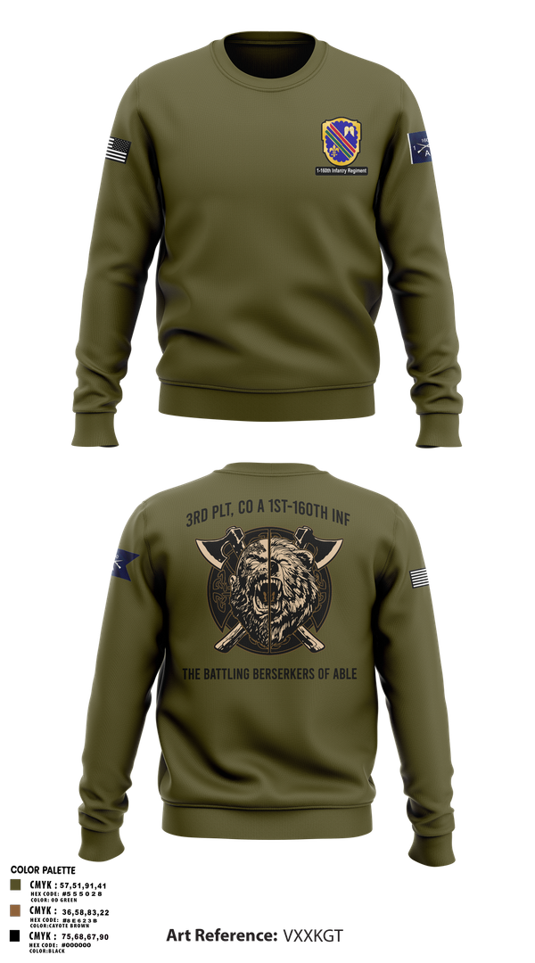Crew Neck Sweatshirt, Co A, 1st-160th INF, 79th IBCT, , Teamtime, Team time, sublimation, custom sports apparel, team uniforms, spirit wear, spiritwear, sports uniforms, custom shirts, team store, custom team store, fundraiser sports, apparel fundraiser