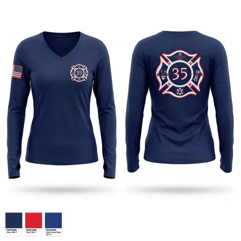 Womens Long Sleeve Vneck Shirt, Saxton Vol Fire Company, EMS/EMT, Teamtime, Team time, sublimation, custom sports apparel, team uniforms, spirit wear, spiritwear, sports uniforms, custom shirts, team store, custom team store, fundraiser sports, apparel fundraiser