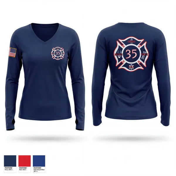 Womens Long Sleeve Vneck Shirt, Saxton Vol Fire Company, EMS/EMT, Teamtime, Team time, sublimation, custom sports apparel, team uniforms, spirit wear, spiritwear, sports uniforms, custom shirts, team store, custom team store, fundraiser sports, apparel fundraiser