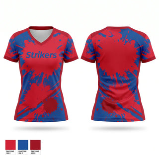 Womens Short Sleeve Vneck Shirt, Strikers, Wrestling, Teamtime, Team time, sublimation, custom sports apparel, team uniforms, spirit wear, spiritwear, sports uniforms, custom shirts, team store, custom team store, fundraiser sports, apparel fundraiser