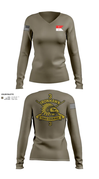 Womens Long Sleeve Vneck Shirt, Comanche Squad, Army, Teamtime, Team time, sublimation, custom sports apparel, team uniforms, spirit wear, spiritwear, sports uniforms, custom shirts, team store, custom team store, fundraiser sports, apparel fundraiser
