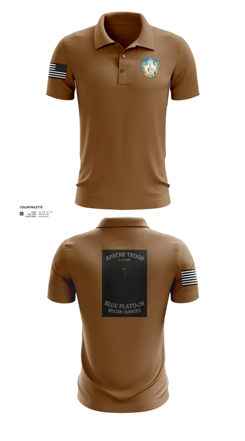 Short Sleeve Performance Polo, 1-7 Cavlary Division Apache Troop Blue Platoon Recon Junkies, Army, Teamtime, Team time, sublimation, custom sports apparel, team uniforms, spirit wear, spiritwear, sports uniforms, custom shirts, team store, custom team store, fundraiser sports, apparel fundraiser