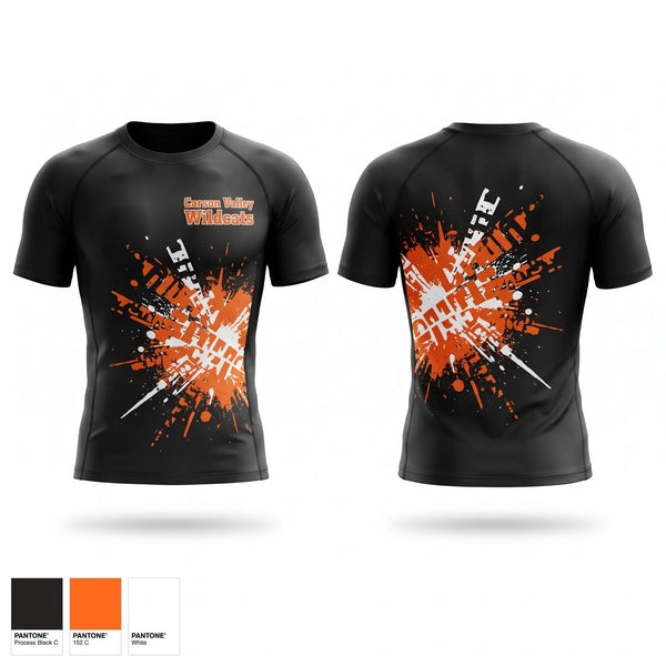 Short Sleeve Rash Guard Shirt, Carson Valley Wildcats, Wrestling, Teamtime, Team time, sublimation, custom sports apparel, team uniforms, spirit wear, spiritwear, sports uniforms, custom shirts, team store, custom team store, fundraiser sports, apparel fundraiser