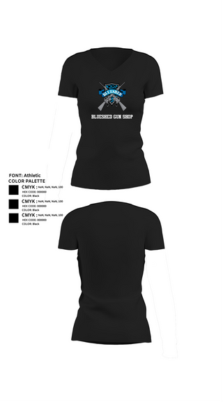 Womens Short Sleeve Vneck Shirt, Blueshed Gun Shop, , Teamtime, Team time, sublimation, custom sports apparel, team uniforms, spirit wear, spiritwear, sports uniforms, custom shirts, team store, custom team store, fundraiser sports, apparel fundraiser