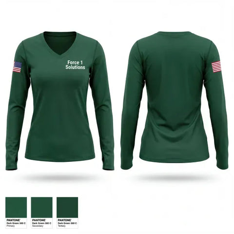 Womens Long Sleeve Vneck Shirt, Force 1 Solutions, Police, Teamtime, Team time, sublimation, custom sports apparel, team uniforms, spirit wear, spiritwear, sports uniforms, custom shirts, team store, custom team store, fundraiser sports, apparel fundraiser