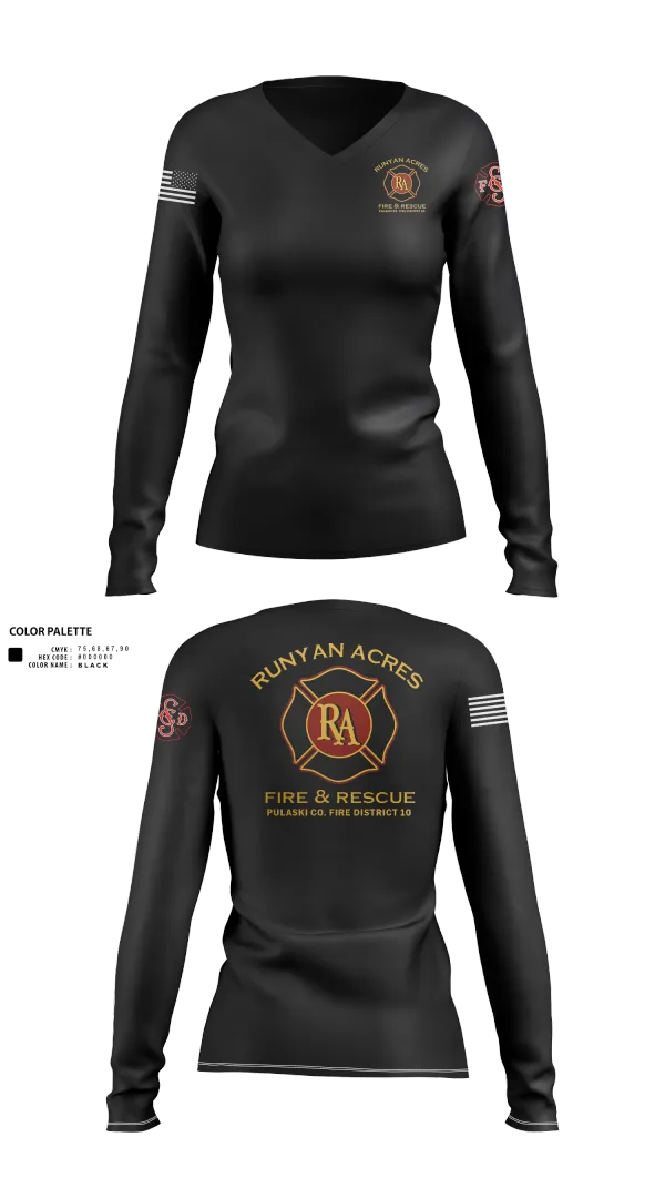 Womens Long Sleeve Vneck Shirt, RUNYAN ACRES FIRE DEPARTMENT, , Teamtime, Team time, sublimation, custom sports apparel, team uniforms, spirit wear, spiritwear, sports uniforms, custom shirts, team store, custom team store, fundraiser sports, apparel fundraiser