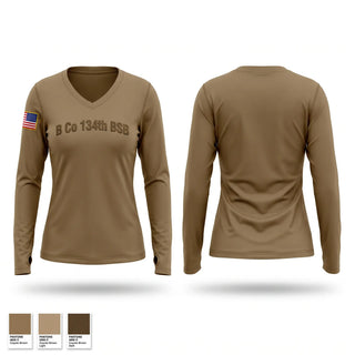 Womens Long Sleeve Vneck Shirt, B Co 134th BSB, Army, Teamtime, Team time, sublimation, custom sports apparel, team uniforms, spirit wear, spiritwear, sports uniforms, custom shirts, team store, custom team store, fundraiser sports, apparel fundraiser