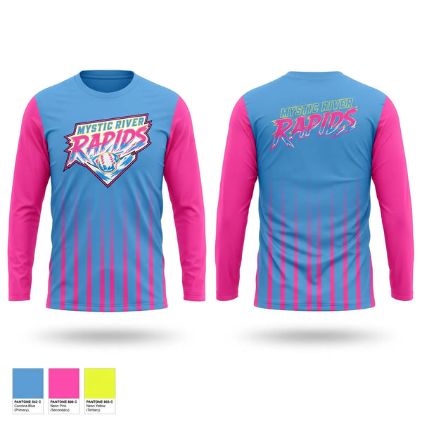 Long Sleeve Performance Shirt, Mystic River Rapids, Baseball, Teamtime, Team time, sublimation, custom sports apparel, team uniforms, spirit wear, spiritwear, sports uniforms, custom shirts, team store, custom team store, fundraiser sports, apparel fundraiser
