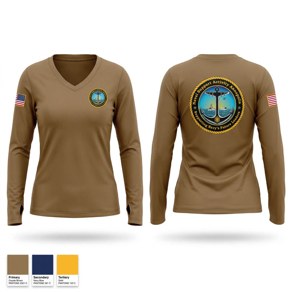Womens Long Sleeve Vneck Shirt, NSA Annapolis Security Detachment, Navy, Teamtime, Team time, sublimation, custom sports apparel, team uniforms, spirit wear, spiritwear, sports uniforms, custom shirts, team store, custom team store, fundraiser sports, apparel fundraiser