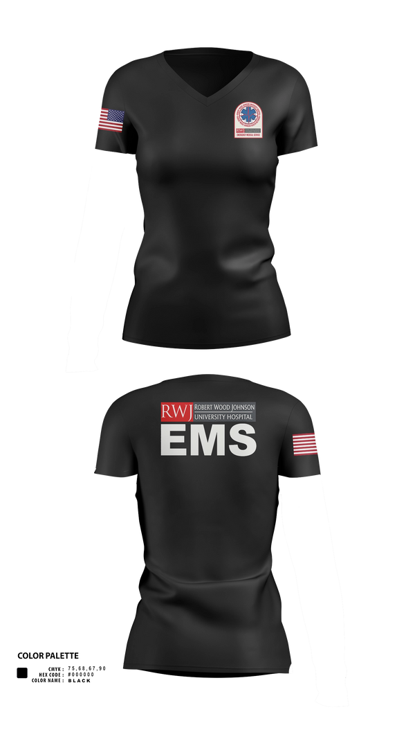 RWJ Hospital EMS Women's Short Sleeve V-neck Shirt - 21