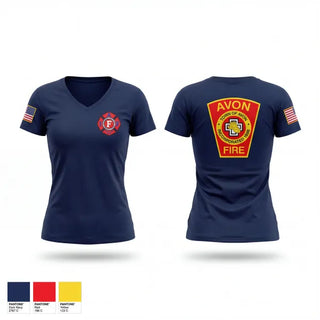 Womens Short Sleeve Vneck Shirt, Avon Fire Department, Fire Department, Teamtime, Team time, sublimation, custom sports apparel, team uniforms, spirit wear, spiritwear, sports uniforms, custom shirts, team store, custom team store, fundraiser sports, apparel fundraiser