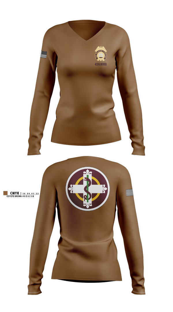 Womens Long Sleeve Vneck Shirt, 424th MMB, Army, Teamtime, Team time, sublimation, custom sports apparel, team uniforms, spirit wear, spiritwear, sports uniforms, custom shirts, team store, custom team store, fundraiser sports, apparel fundraiser