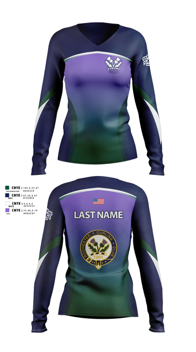 Rochester Curling Club Women's Long Sleeve V-neck Shirt - 105