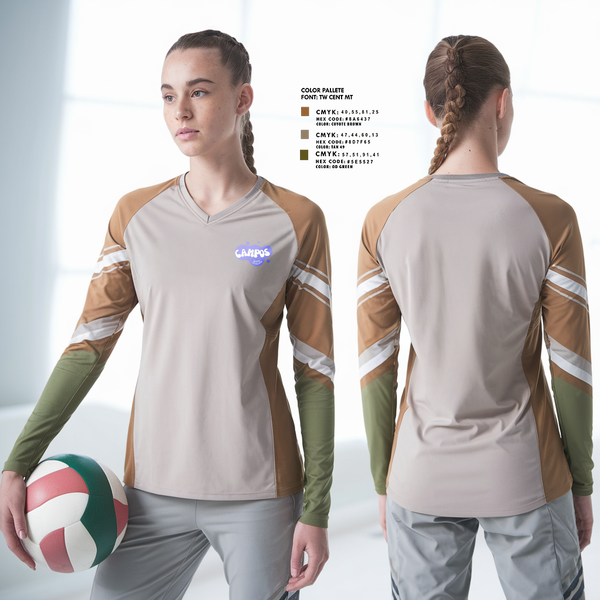 Womens Long Sleeve Vneck Shirt, Capixaba, Women's Volleyball, Teamtime, Team time, sublimation, custom sports apparel, team uniforms, spirit wear, spiritwear, sports uniforms, custom shirts, team store, custom team store, fundraiser sports, apparel fundraiser