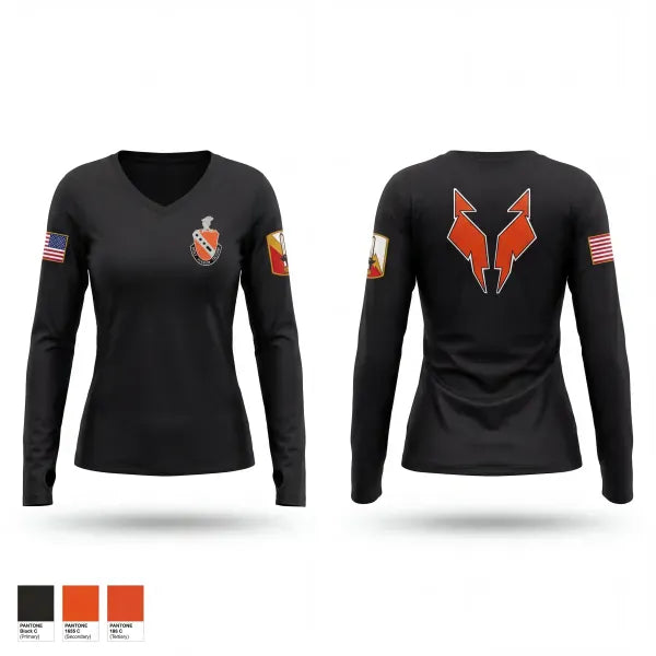 Womens Long Sleeve Vneck Shirt, 56th Signal Battalion, Army, Teamtime, Team time, sublimation, custom sports apparel, team uniforms, spirit wear, spiritwear, sports uniforms, custom shirts, team store, custom team store, fundraiser sports, apparel fundraiser