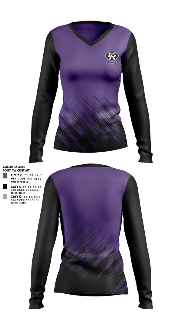 Womens Long Sleeve Vneck Shirt, Cedar Ridge Lady Raiders Soccer, Women's Soccer, Teamtime, Team time, sublimation, custom sports apparel, team uniforms, spirit wear, spiritwear, sports uniforms, custom shirts, team store, custom team store, fundraiser sports, apparel fundraiser