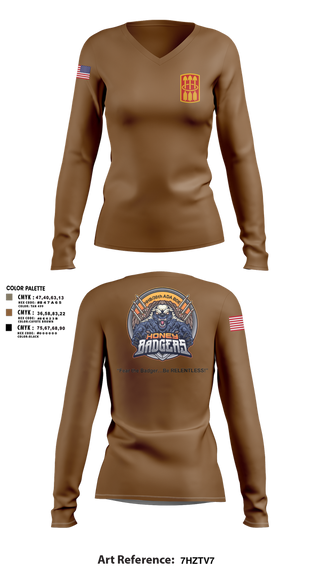 Womens Long Sleeve Vneck Shirt, Honey Badgers / 30X, Army, Teamtime, Team time, sublimation, custom sports apparel, team uniforms, spirit wear, spiritwear, sports uniforms, custom shirts, team store, custom team store, fundraiser sports, apparel fundraiser