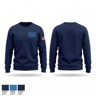 Crew Neck Sweatshirt, West High Rebel Company, Navy, Teamtime, Team time, sublimation, custom sports apparel, team uniforms, spirit wear, spiritwear, sports uniforms, custom shirts, team store, custom team store, fundraiser sports, apparel fundraiser