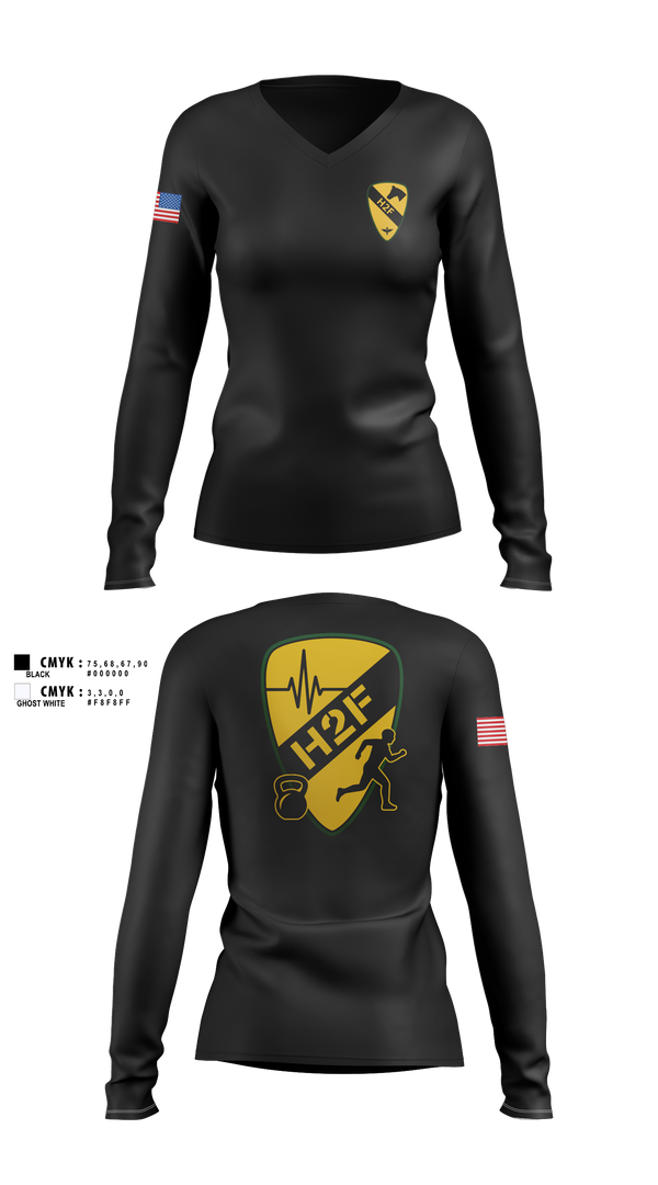 Womens Long Sleeve Vneck Shirt, 1st Air Cavalry Brigade H2F, Army, Teamtime, Team time, sublimation, custom sports apparel, team uniforms, spirit wear, spiritwear, sports uniforms, custom shirts, team store, custom team store, fundraiser sports, apparel fundraiser