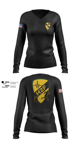 Womens Long Sleeve Vneck Shirt, 1st Air Cavalry Brigade H2F, Army, Teamtime, Team time, sublimation, custom sports apparel, team uniforms, spirit wear, spiritwear, sports uniforms, custom shirts, team store, custom team store, fundraiser sports, apparel fundraiser