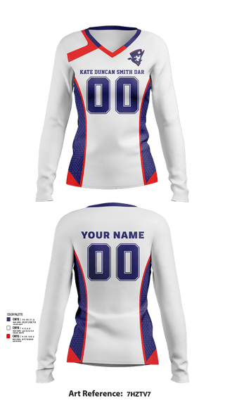 Womens Long Sleeve Vneck Shirt, Kate Duncan Smith DAR School Volleyball, Women's Volleyball, Teamtime, Team time, sublimation, custom sports apparel, team uniforms, spirit wear, spiritwear, sports uniforms, custom shirts, team store, custom team store, fundraiser sports, apparel fundraiser
