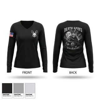 Womens Long Sleeve Vneck Shirt, Death Hares, Army, Teamtime, Team time, sublimation, custom sports apparel, team uniforms, spirit wear, spiritwear, sports uniforms, custom shirts, team store, custom team store, fundraiser sports, apparel fundraiser