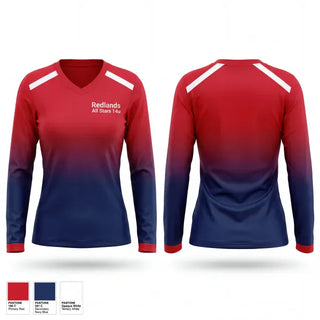 Womens Long Sleeve Vneck Shirt, Redlands All Stars 14u, Softball, Teamtime, Team time, sublimation, custom sports apparel, team uniforms, spirit wear, spiritwear, sports uniforms, custom shirts, team store, custom team store, fundraiser sports, apparel fundraiser