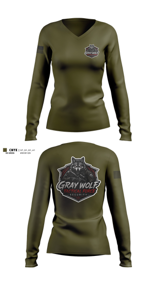 Womens Long Sleeve Vneck Shirt, Graywolf tactical force securityGraywolf tactical force security, Bowling, Teamtime, Team time, sublimation, custom sports apparel, team uniforms, spirit wear, spiritwear, sports uniforms, custom shirts, team store, custom team store, fundraiser sports, apparel fundraiser