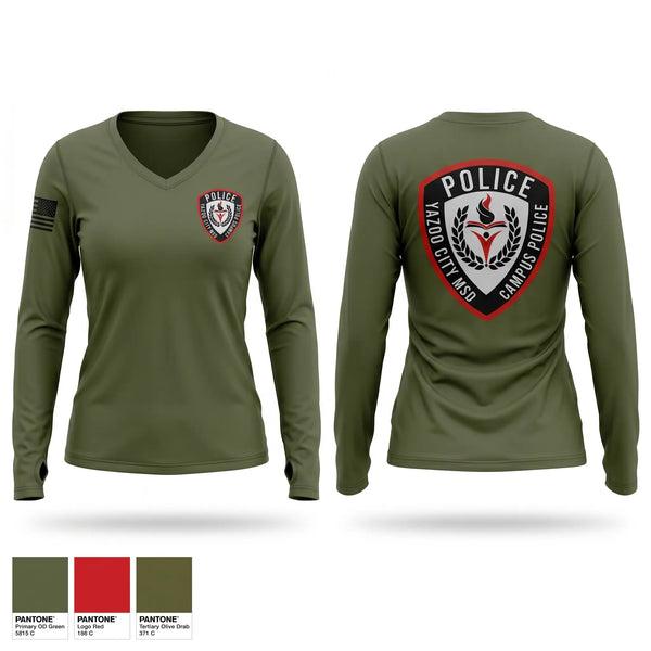 Womens Long Sleeve Vneck Shirt, Yazoo City School Campus Police, Police, Teamtime, Team time, sublimation, custom sports apparel, team uniforms, spirit wear, spiritwear, sports uniforms, custom shirts, team store, custom team store, fundraiser sports, apparel fundraiser