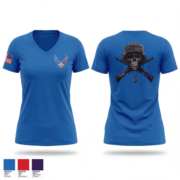 Womens Short Sleeve Vneck Shirt, Scottsbluff JROTC, Air Force, Teamtime, Team time, sublimation, custom sports apparel, team uniforms, spirit wear, spiritwear, sports uniforms, custom shirts, team store, custom team store, fundraiser sports, apparel fundraiser