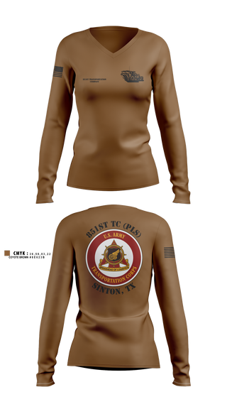 Womens Long Sleeve Vneck Shirt, 851st Transportation Company, Army, Teamtime, Team time, sublimation, custom sports apparel, team uniforms, spirit wear, spiritwear, sports uniforms, custom shirts, team store, custom team store, fundraiser sports, apparel fundraiser