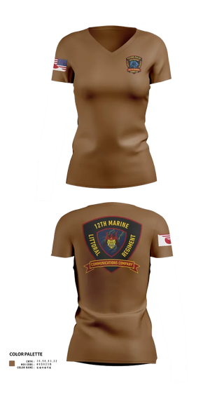 Womens Short Sleeve Vneck Shirt, 12th MLR Headquarters Element, Marines, Teamtime, Team time, sublimation, custom sports apparel, team uniforms, spirit wear, spiritwear, sports uniforms, custom shirts, team store, custom team store, fundraiser sports, apparel fundraiser
