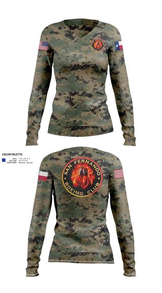 Womens Long Sleeve Vneck Shirt, San Fernando Boxing Club, Spirit Store, Teamtime, Team time, sublimation, custom sports apparel, team uniforms, spirit wear, spiritwear, sports uniforms, custom shirts, team store, custom team store, fundraiser sports, apparel fundraiser