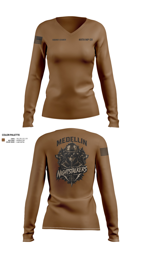 Womens Long Sleeve Vneck Shirt, 411TH MP CO, Army, Teamtime, Team time, sublimation, custom sports apparel, team uniforms, spirit wear, spiritwear, sports uniforms, custom shirts, team store, custom team store, fundraiser sports, apparel fundraiser