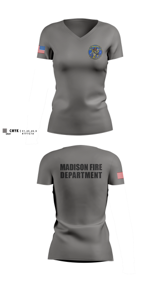 Womens Short Sleeve Vneck Shirt, Madison Fire Department, Fire Department, Teamtime, Team time, sublimation, custom sports apparel, team uniforms, spirit wear, spiritwear, sports uniforms, custom shirts, team store, custom team store, fundraiser sports, apparel fundraiser