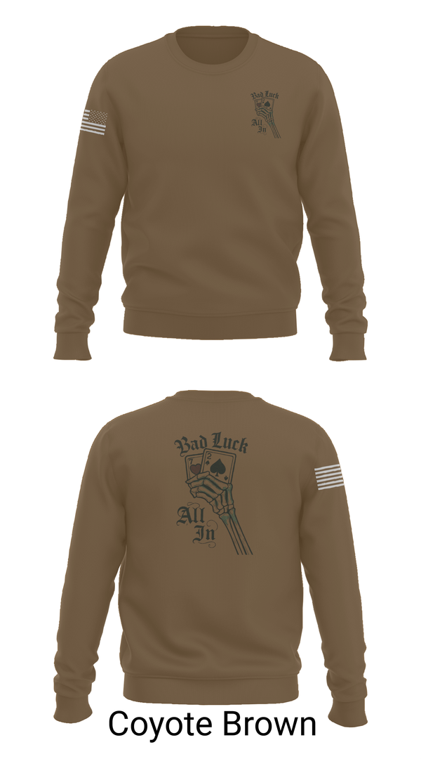 Crew Neck Sweatshirt, 4th plt bad luck, Army, Teamtime, Team time, sublimation, custom sports apparel, team uniforms, spirit wear, spiritwear, sports uniforms, custom shirts, team store, custom team store, fundraiser sports, apparel fundraiser