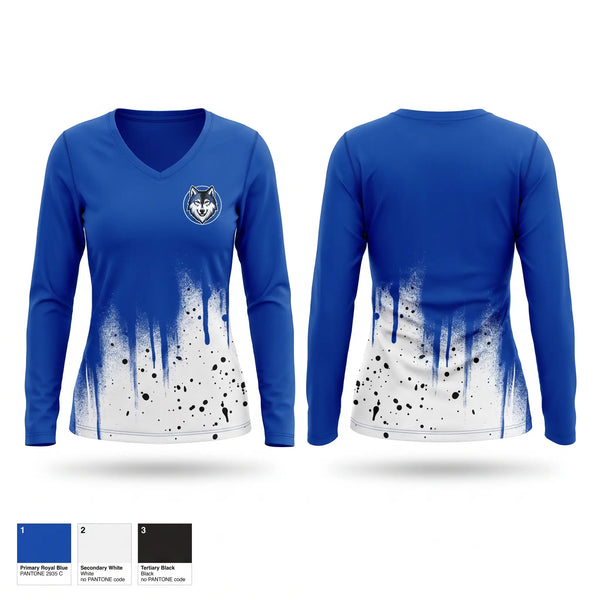 Womens Long Sleeve Vneck Shirt, Northwest Mississippi Wolves, Men's Basketball, Teamtime, Team time, sublimation, custom sports apparel, team uniforms, spirit wear, spiritwear, sports uniforms, custom shirts, team store, custom team store, fundraiser sports, apparel fundraiser