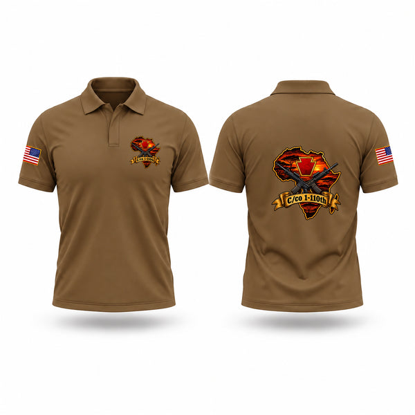 Short Sleeve Performance Polo, Charlie 1-110th, Army, Teamtime, Team time, sublimation, custom sports apparel, team uniforms, spirit wear, spiritwear, sports uniforms, custom shirts, team store, custom team store, fundraiser sports, apparel fundraiser