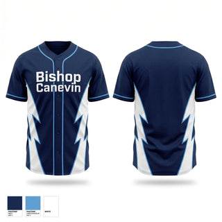Full Button Baseball Jersey, Bishop Canevin, Baseball, Teamtime, Team time, sublimation, custom sports apparel, team uniforms, spirit wear, spiritwear, sports uniforms, custom shirts, team store, custom team store, fundraiser sports, apparel fundraiser